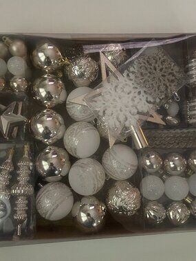 Silver & White Christmas Ornament Set